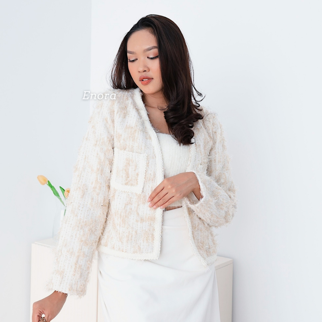 Enora The Label | Nuna Tweed Blazer | Long Sleeves Atasan Wanita Tweed