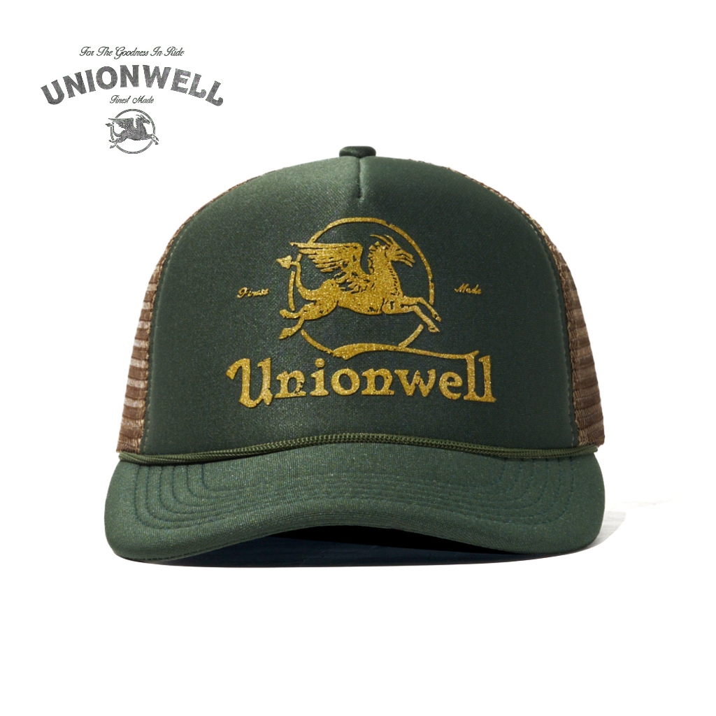 Unionwell Trucker Caps Topi Trucker Hijau dengan Logo Bundar Klasik Jaring Nilon Classic Roundlogo G