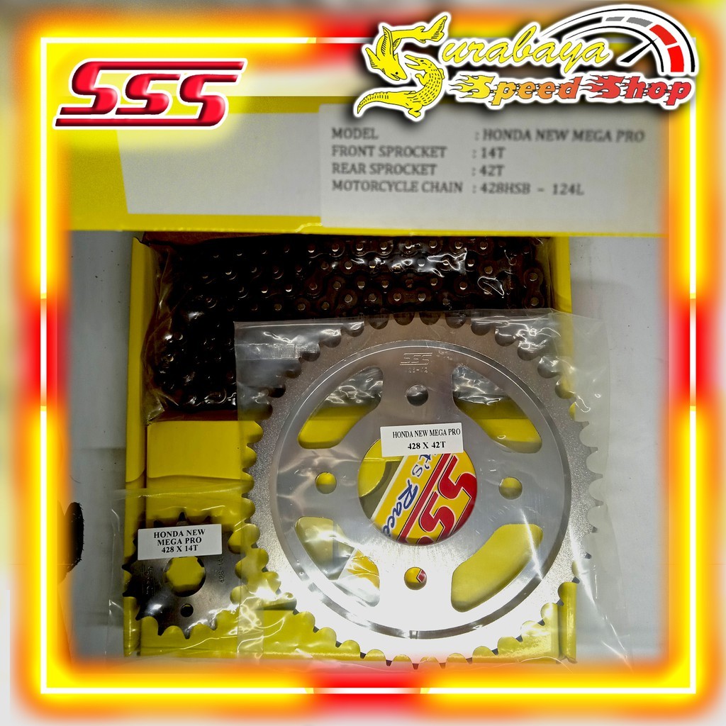 SSS Chain Kit Gear Set Baja Megapro New Gear Depan Belakang Rantai Original SSS RACING
