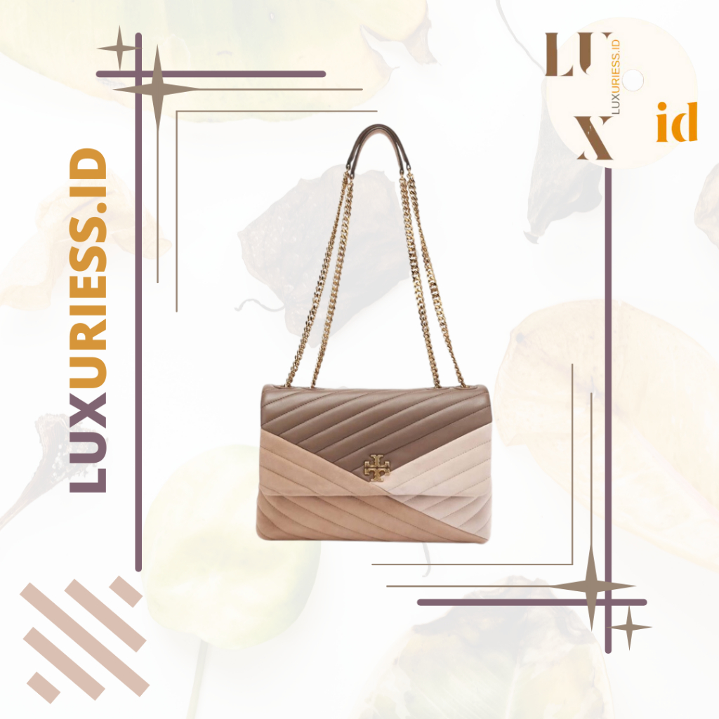 TORY BURCH KIRA CHEVRON MIXED MATERIAL SHOULDER BAG