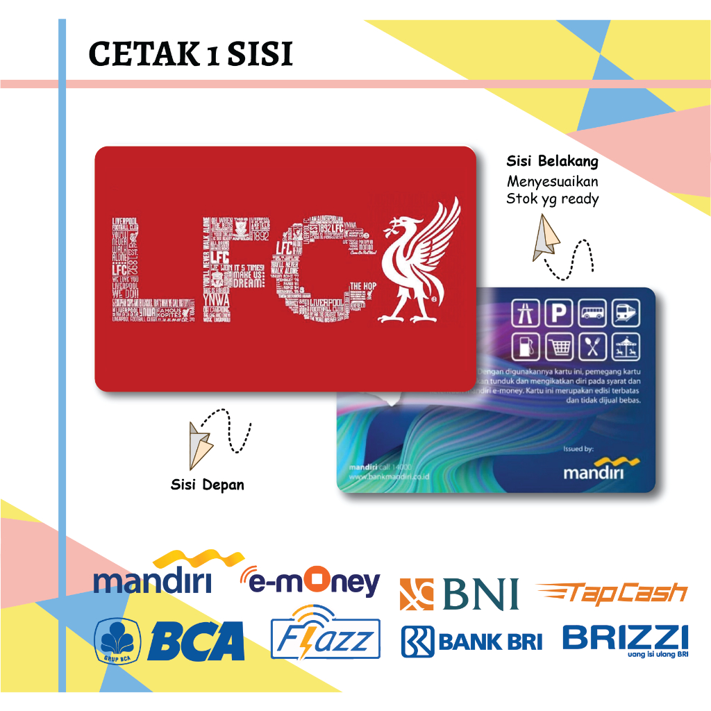 KARTU E MONEY ETOLL KLUB BOLA LIVERPOOL LFC MANDIRI FLAZZ BCA BNI TAPCASH BRIZZI BRI - 1 SISI