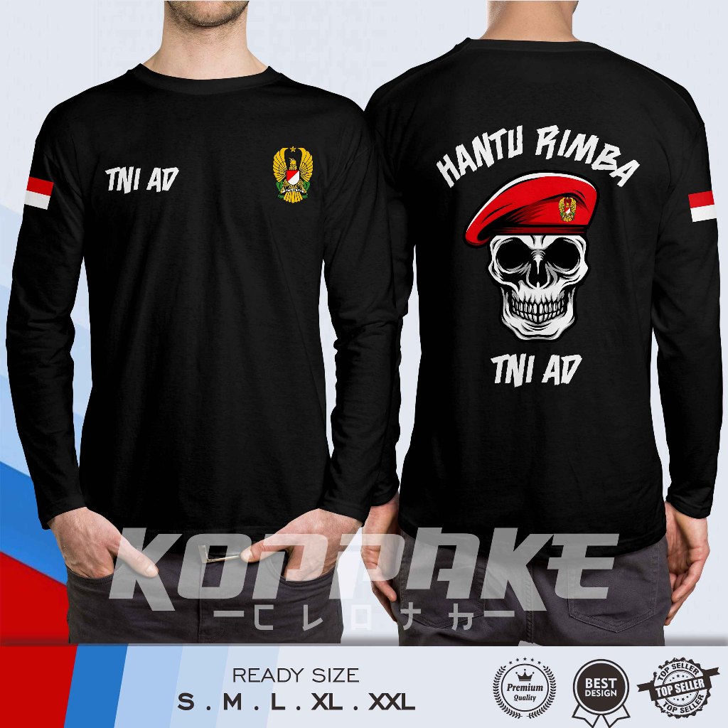 Kaos TNI AD Hantu Rimba Vector Lengan Panjang Baju Distro
