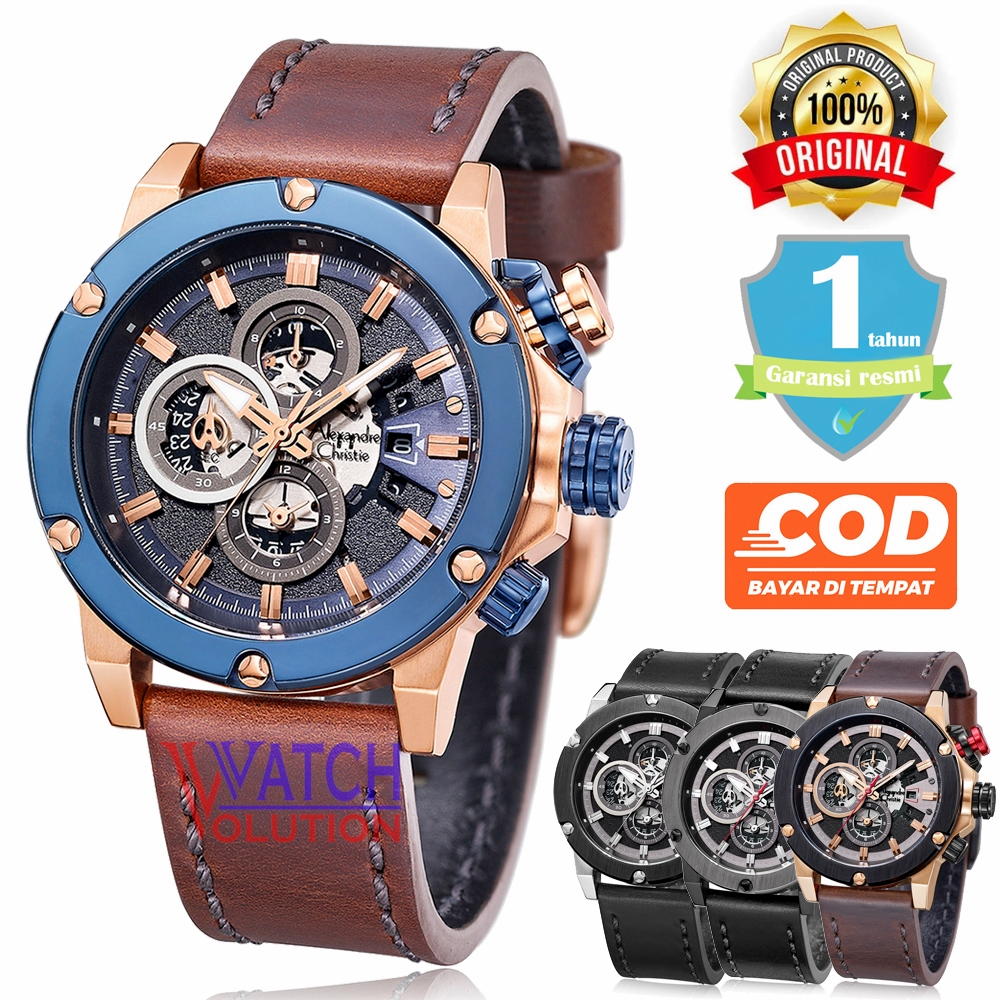 Jam tangan pria Alexandre Christie Original AC 6491 MC KULIT SPORT
