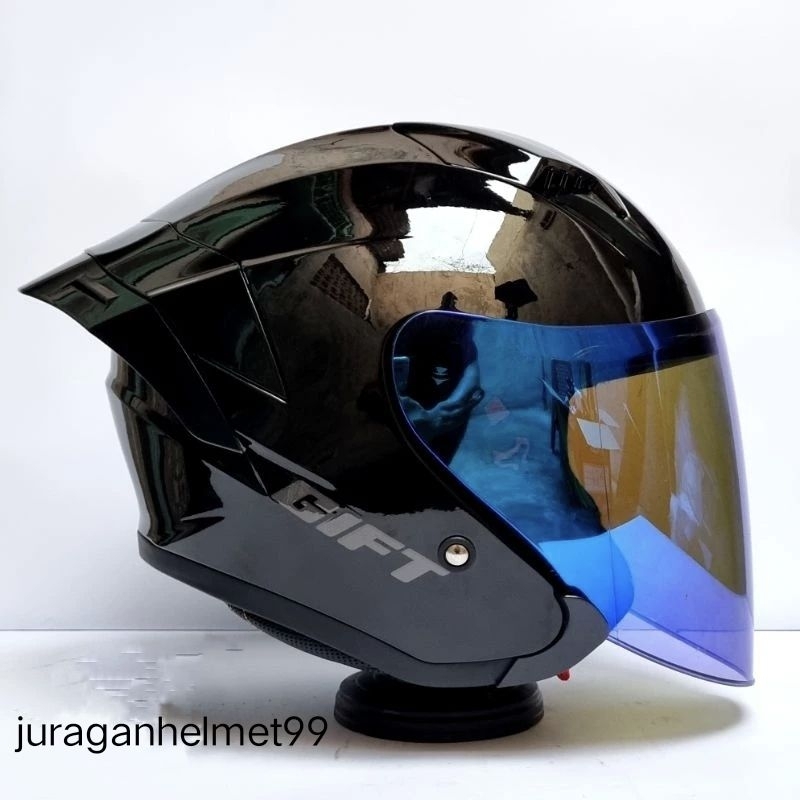Helm Halfface Gift Sargon Black Glossy Paket Ganteng