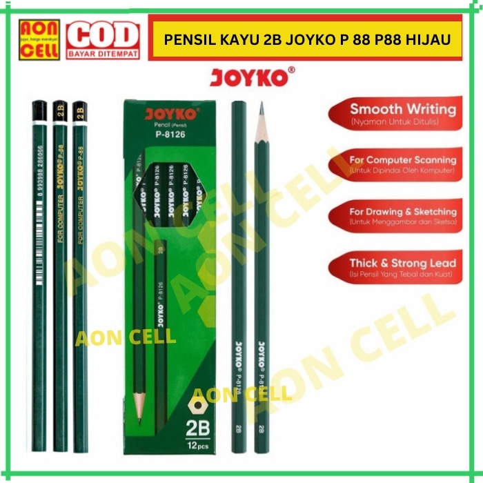 

PENSIL KAYU 2B JOYKO P 88 P88 HIJAU cOMPUTER SCANNING DRWAING SKETCHING