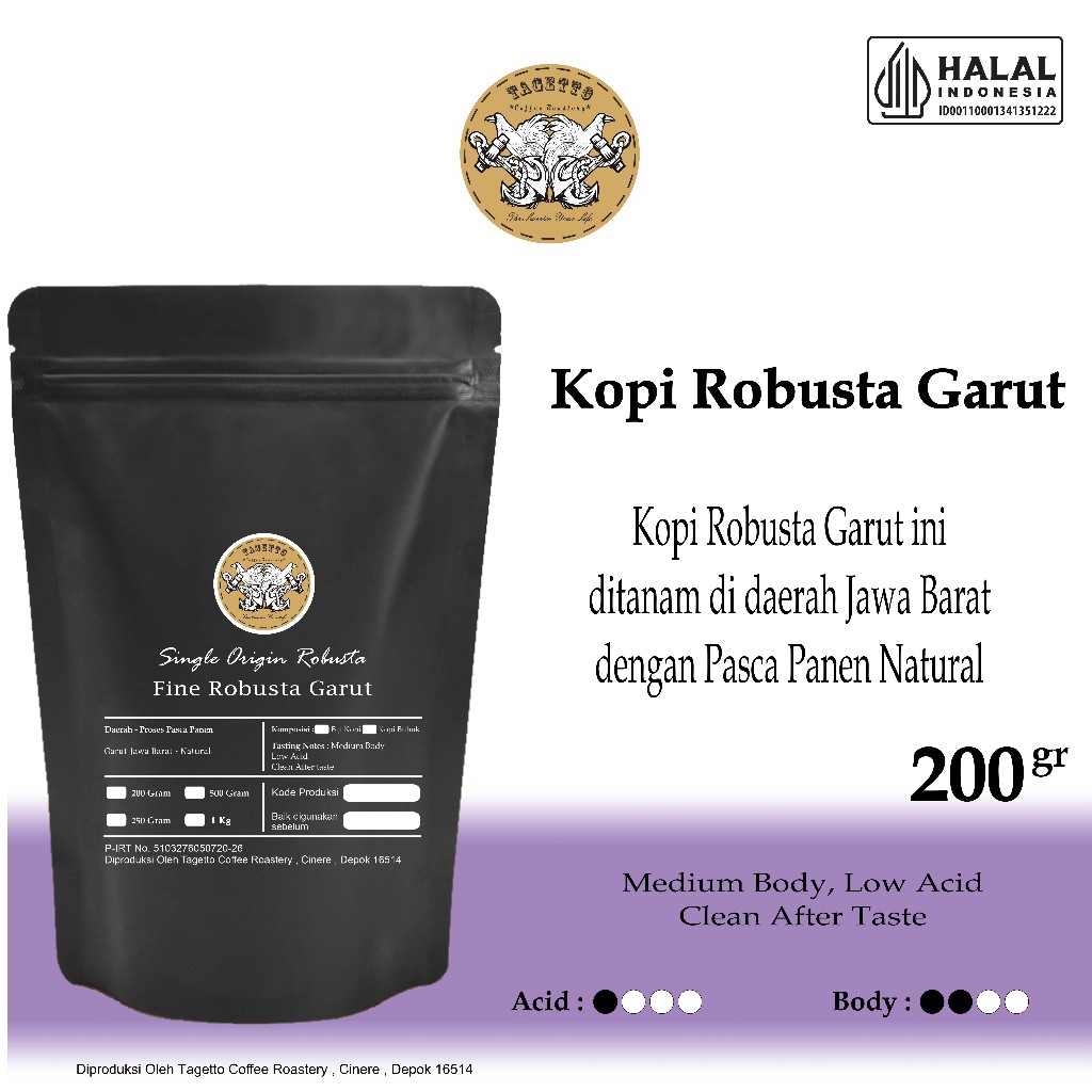 

Biji Kopi Fine Robusta Garut 200GR Biji dan Bubuk