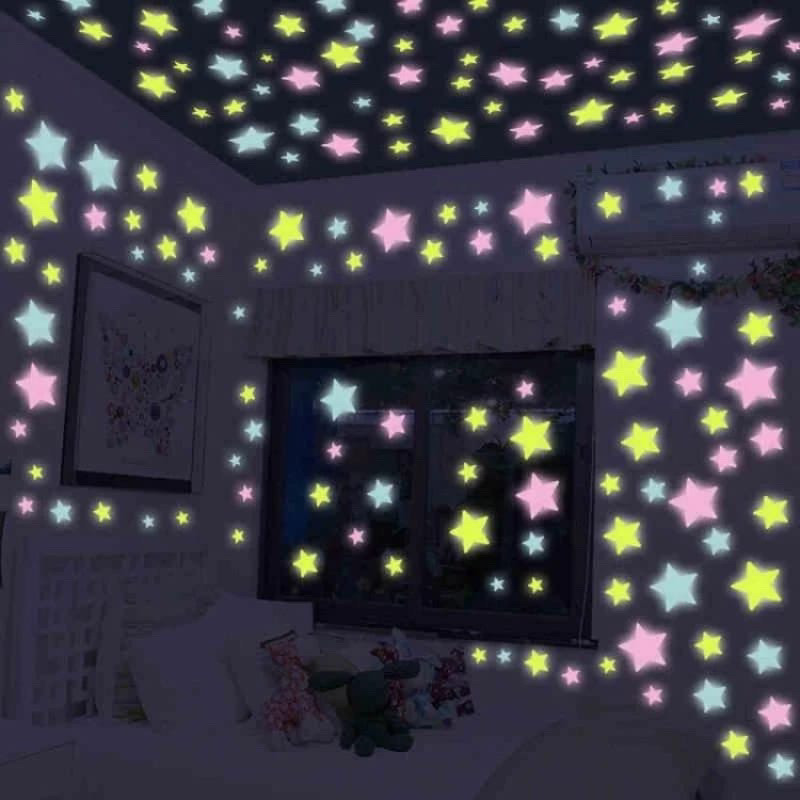 Stiker Dinding Kamar Tidur Bintang Glow In The Dark Isi 100