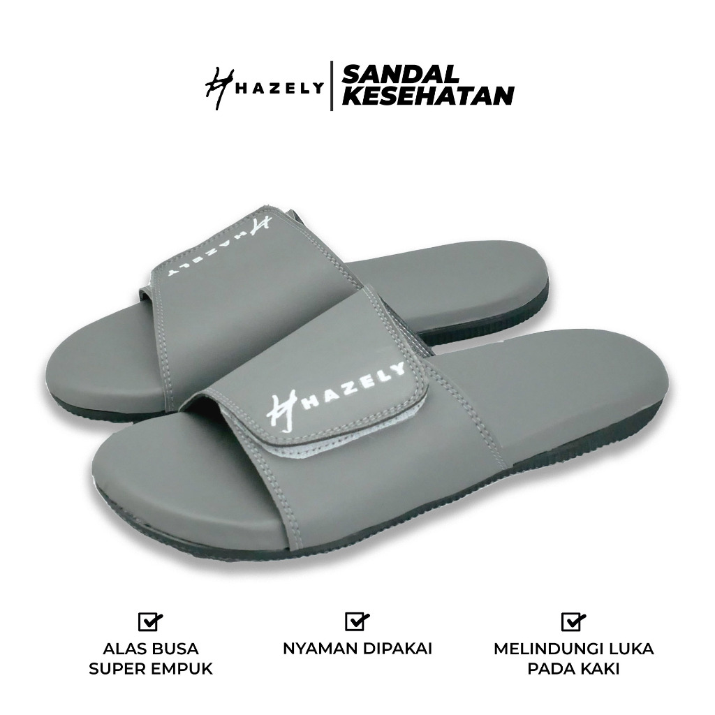 Sandal Diabetes Super Empuk - Sandal Kesehatan Wanita/Pria Super Empuk - SELOP ABU - HAZELY INDONESI