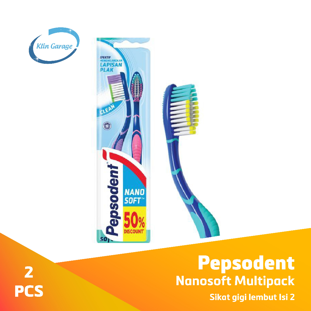 Pepsodent Sikat Gigi Nanosoft Clean Isi 2 - Sikat Gigi Lembut