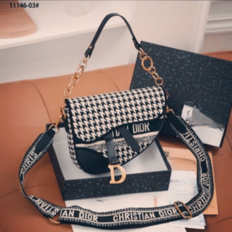 RE.bagstore tas selempang sadell tali rante houndstooth