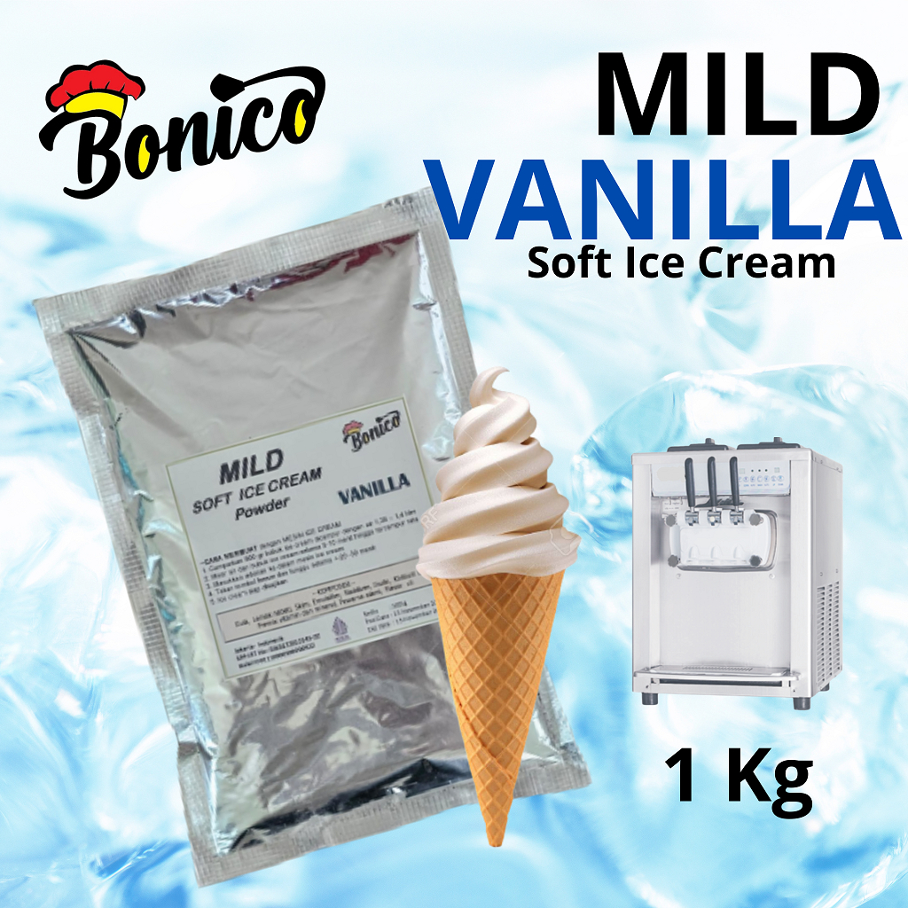 

VANILLA Mild SOFT Ice Cream Powder 500gr BONICO Resto premix Halal produk bubuk tepung es krim instan mesin lembut Halal VANILA ice ceram maker softmix serve distributor grosir produsen horeka