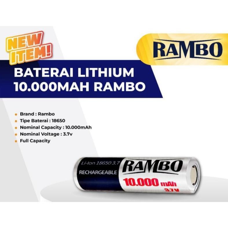 JUAL RAMBO BATERAI CAS 18650 10000MAH LI-ION 3,7V RECHARGEABLE DATAR