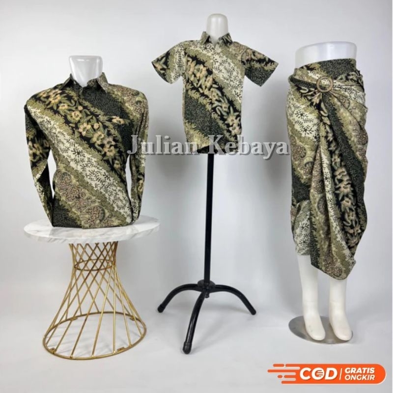 Couple Rok Dan Kemeja Batik CM Sage Green / Baju Batik Couple / Kemeja Couple Rok Lilit Plisket