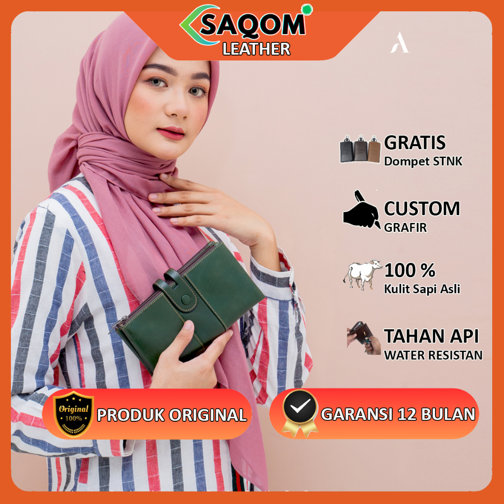 Dompet Wanita Kulit Asli Sapi Lipat Panjang Resleting dan Klip Warna Hitam Coklat Maroon Hijau Tan Alona Geisha Leather Banyak Ruang Terbaru Elagan Untuk Pesta