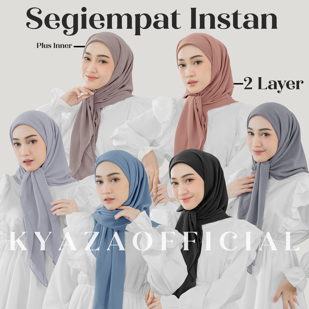 kyaza -  Hijab Segi empat Instant Plus Inner 2 Layer | Segi Empat Instan | Ceruty Babydoll KYZ1