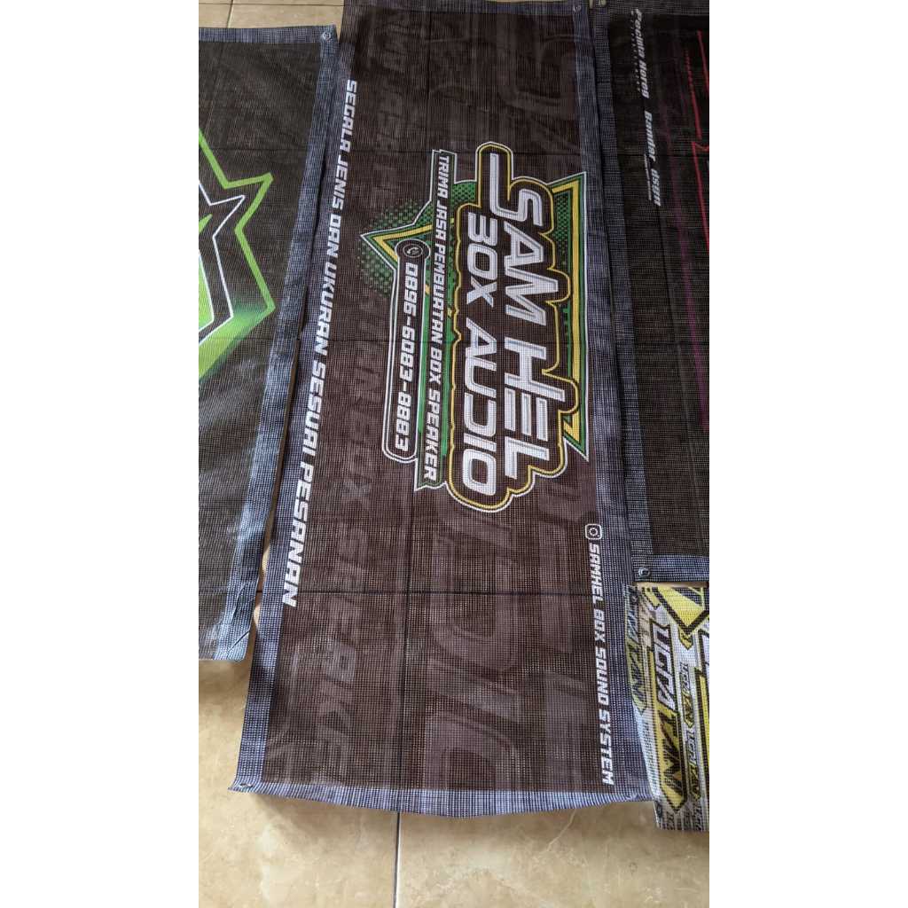 Cetak Banner Jaring / Cover Sound / Banner Lobang Lobang / Banner Transparan JID AUDIO uk. 120x60cm 