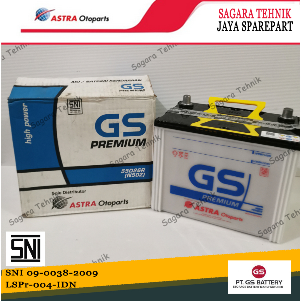 GS ASTRA PREMIUM BASAH N50Z 60 Ah Ampere Kijang Bensin Peugeot Nisan Serena Terrano ORIGINAL 55D26R 