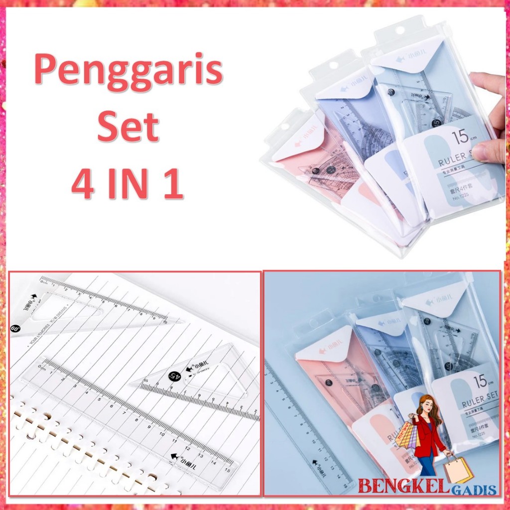 

BG Penggaris Set 4IN1 15Cm Penggaris Bening Sekolah Isi 4Pcs Lucu Ruller Set Transparant Perlengkapan Sekolah Menggambar Pelajar Mahasiswa Motif Polos Kemasan Ziplock
