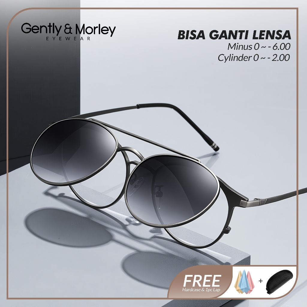 Gently Morley Kacamata Minus Anti Radiasi Blueray Photocromic Clip On Bulat Pria Wanita 7020
