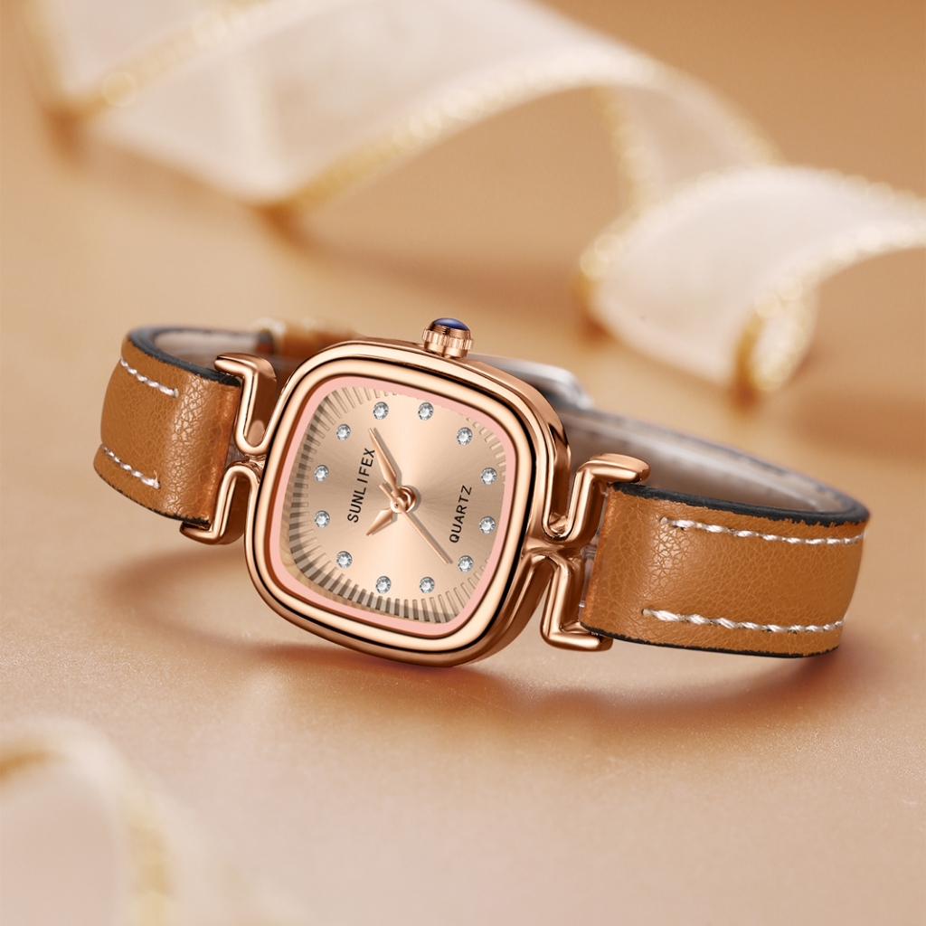 Sunlifex Jam Tangan Wanita Original Korea Retro Anggun Kuarsa Berlian Jam Tangan Cewek-2