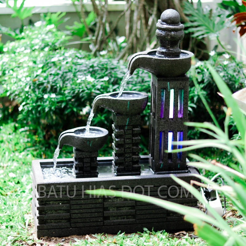 BATU HIAS Air Mancur Taman Minimalis Canthing Lampu Bola Putar