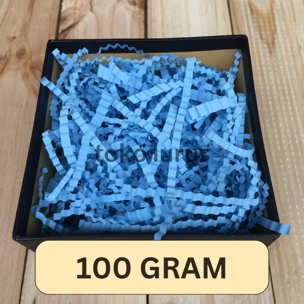 

Shredded Paper Keriting Biru 100 Gram cocok untuk Hampers Kado Parcel