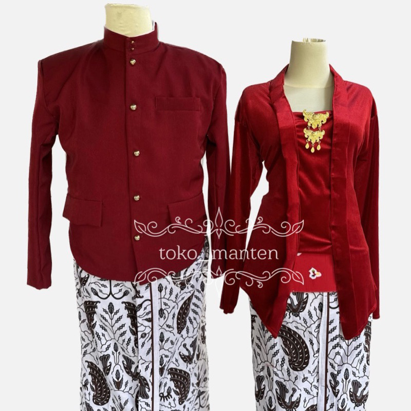 BAJU COUPLE PREWED INSTAN / SET PREWEDDING ADAT JAWA / BAJU COUPLE PREWED MERAH