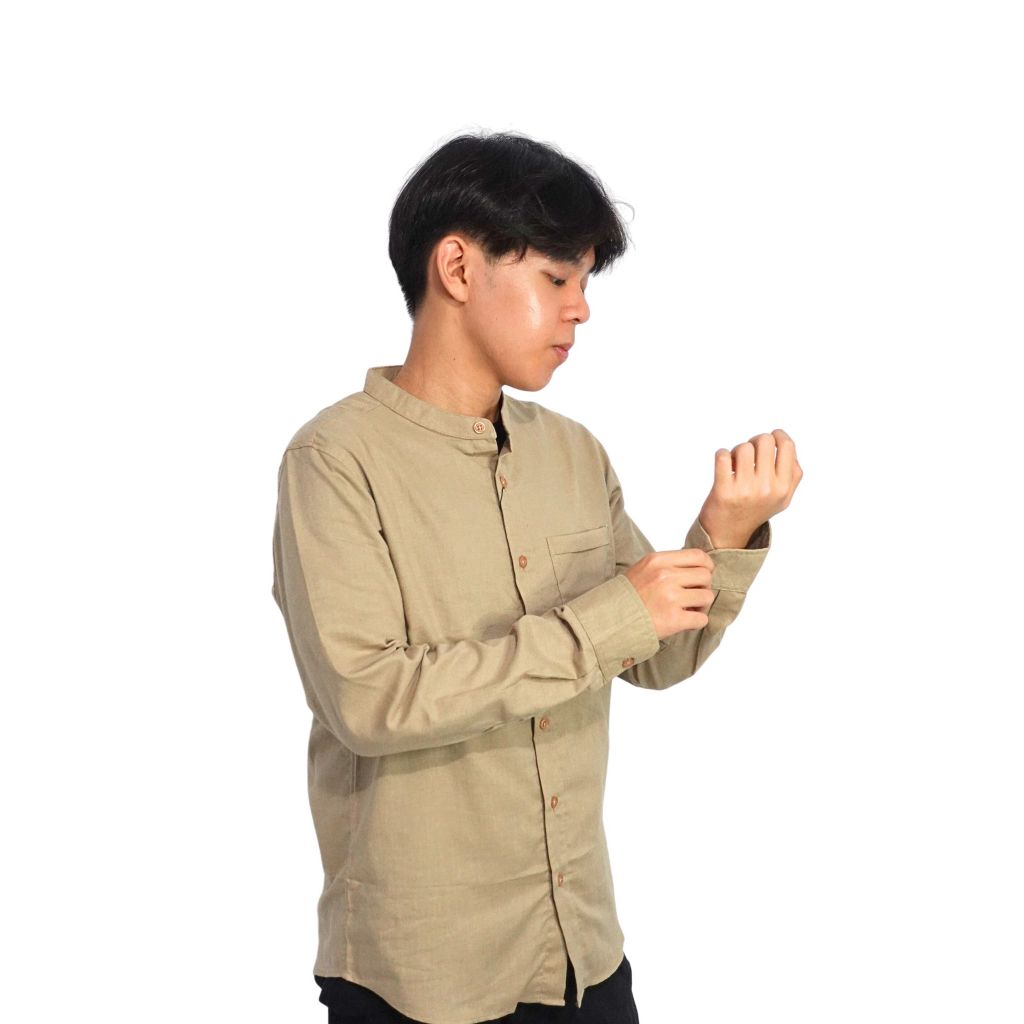 M231 Kemeja Pria Shanghai / Koko Polos Panjang Khaki1985B Baju Lebaran / Imlek