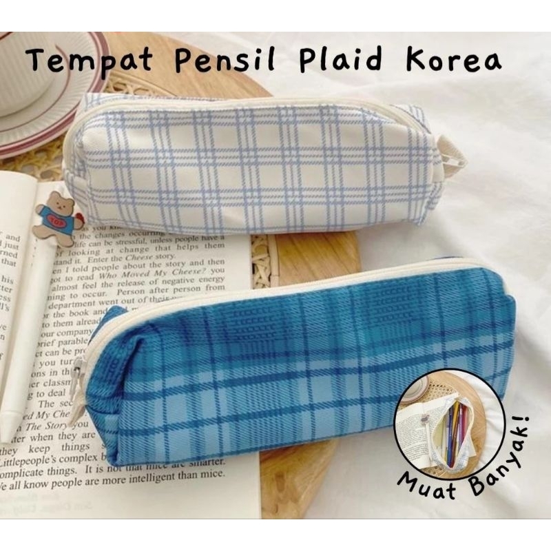 

Tempat Pensil Kotak Kotak Plaid Pencil Case Korean Style Pencase