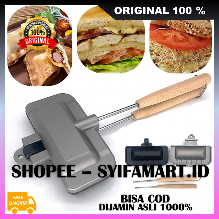 Plat Sandwich Panggang Alat Cetakan Sandwich Roti Bakar Mini Cetakan Roti Sandwich Waffle Maker 100%