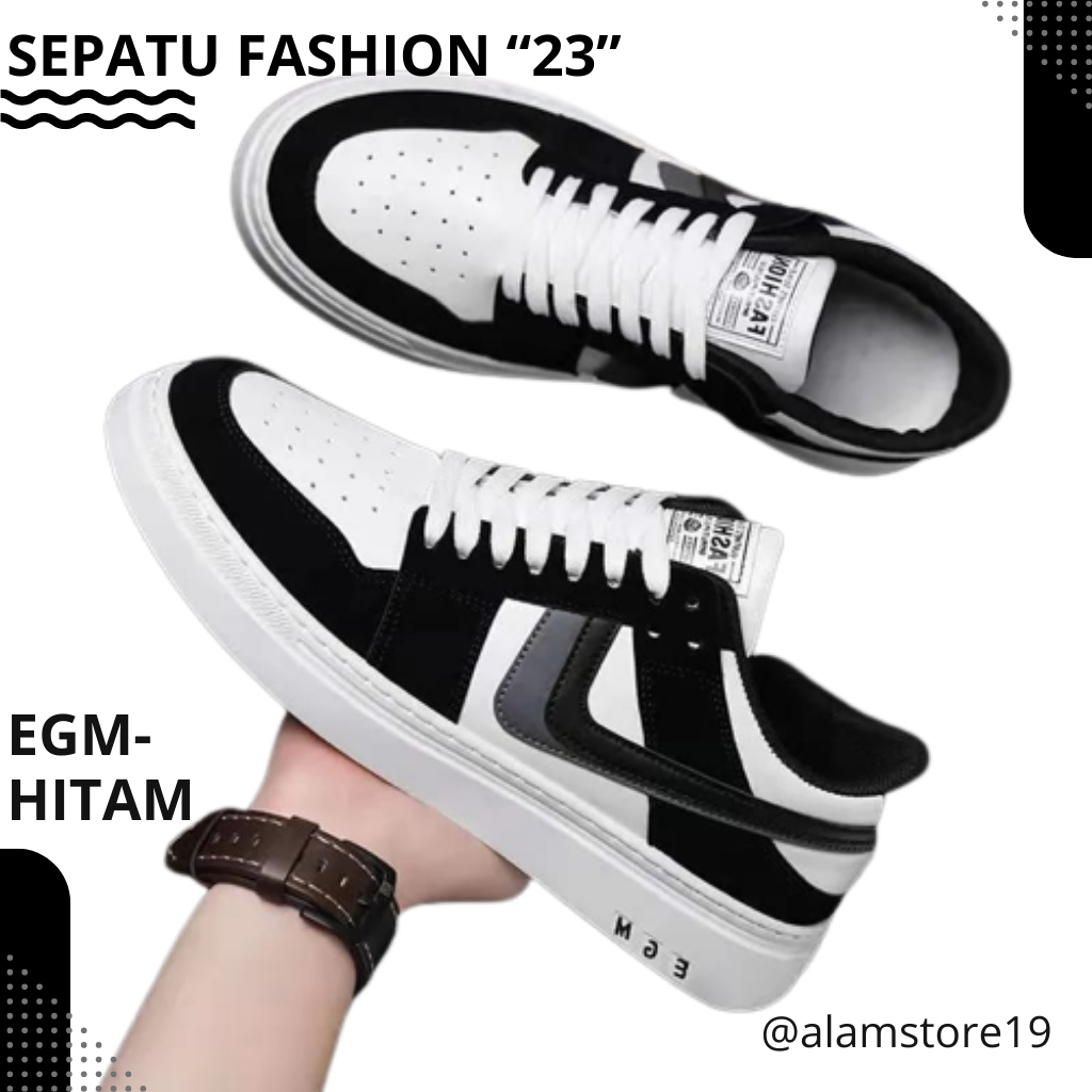 EGM Sepatu Sneakers Pria Trendy Fashion Laki-Laki Model Terbaru Hitam Abu Alam Shoes19 2023