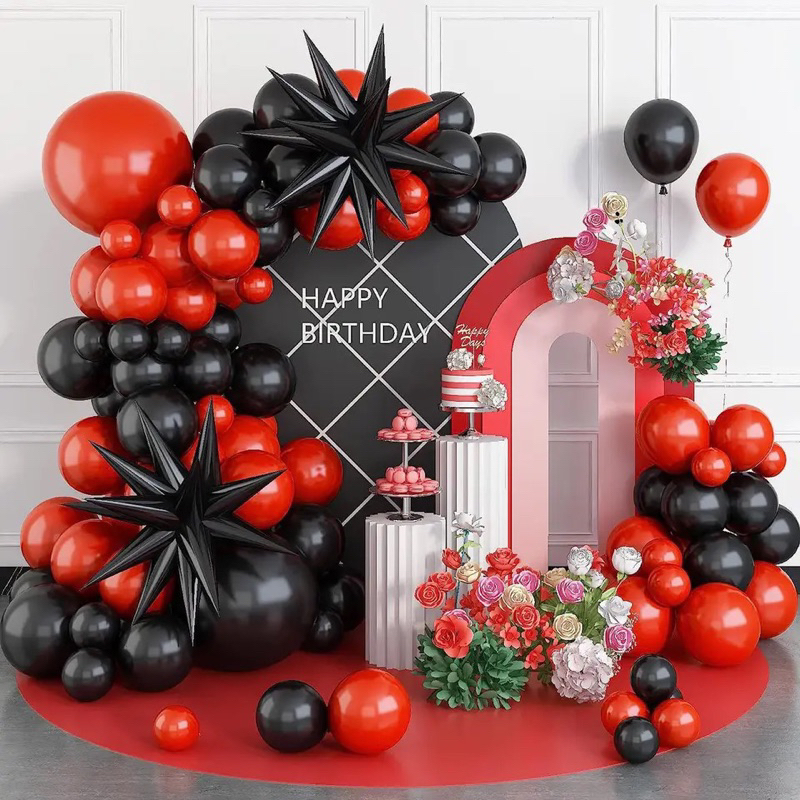 86pcs PAKET BALON STARBUST HITAM MERAH