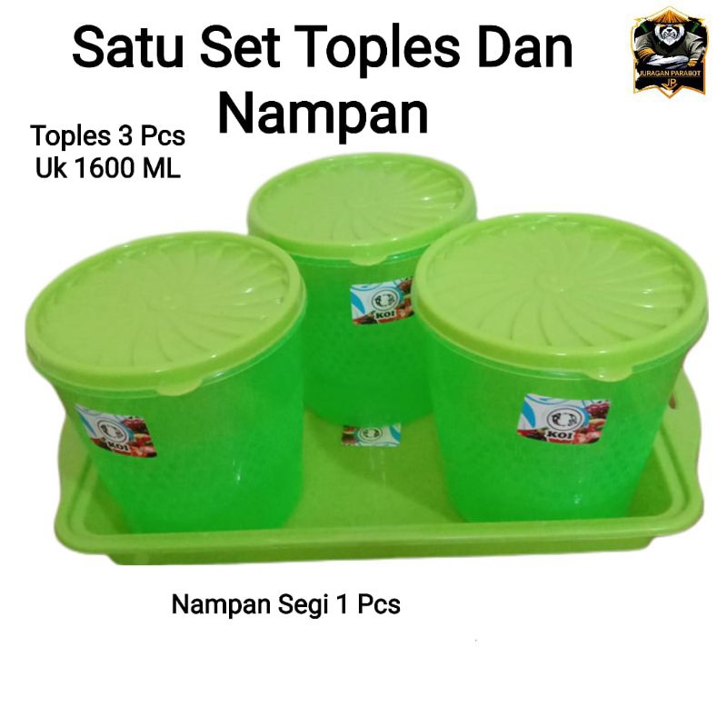 Satu Set Toples Plastik Mawar Ukuran 1600ML Dan Nampan Persegi
