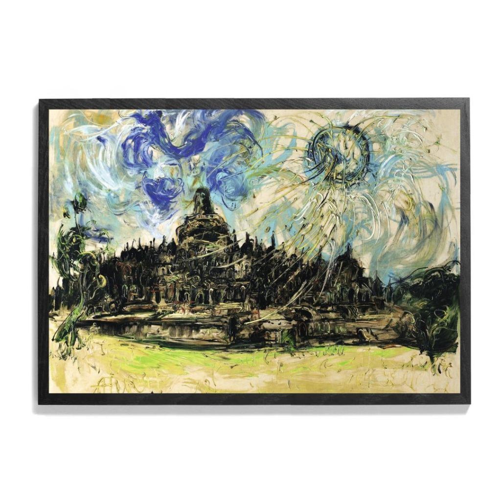 Hiasan Dinding Lukisan Cetak "Borobudur - Affandi" Art Print Maestro Lukis Indonesia