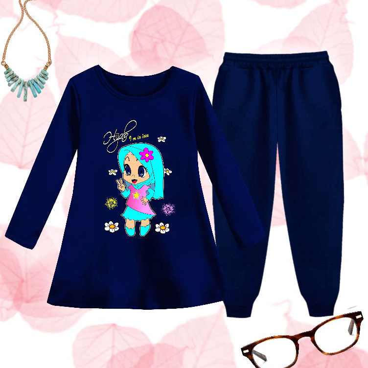➫✬✵ setelan tunik celana panjang anak gambar hijab/umur 3-12 tahun