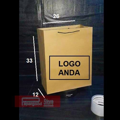

Promo Paper bag coklat CUSTOM 2 sisi sablon exclusive 26 x 33 x1 2 tali kur