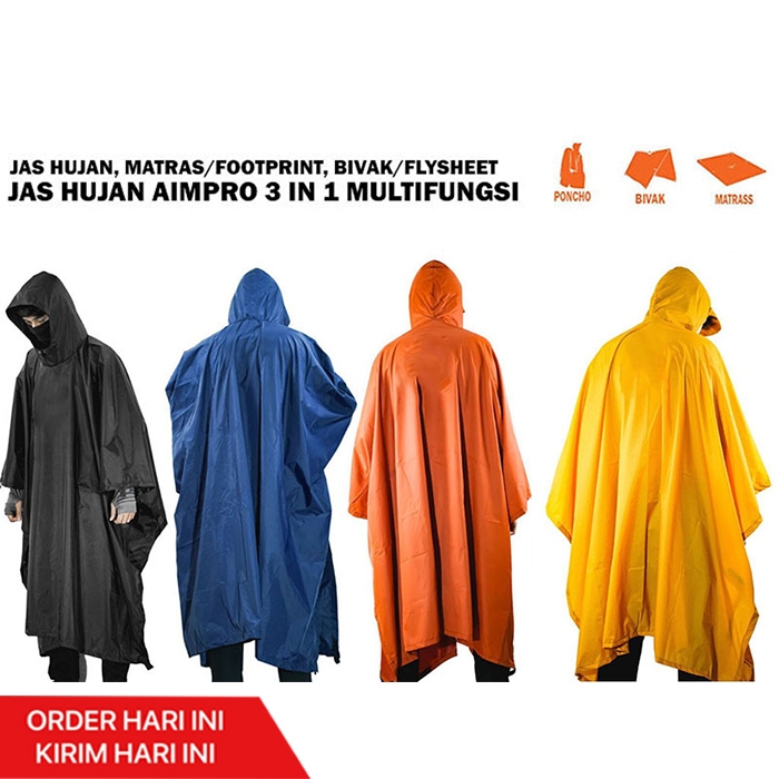 Jas Hujan Ponco 3 In 1 Waterproof Multifungsi Matras Flysheet Bivak