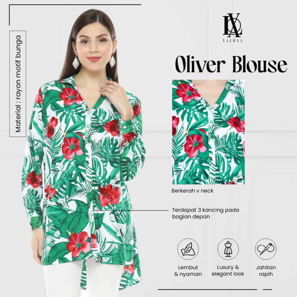 XALOXA S OLIVER BLOUSE | Baju Kemeja Wanita Bahan Rayon | Size Reguler