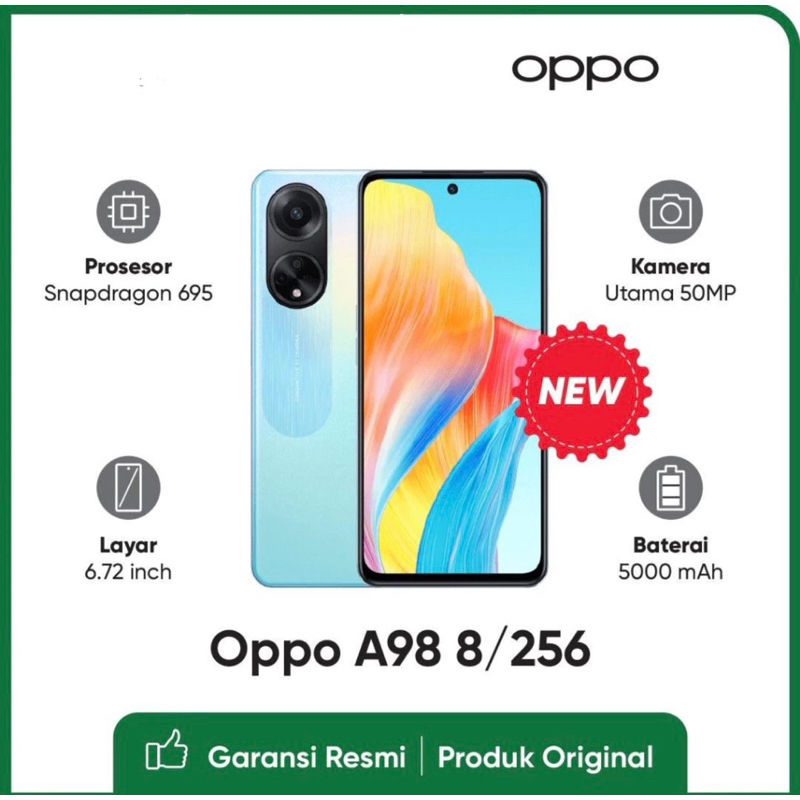 OPPO A98 5G 8/256 NFC Garansi Resmi Ram Extended 16GB 8GB+8GB Snapdragon 695