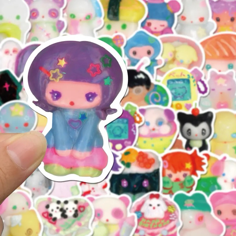 

(COD) Ready 50pcs Kartun Campuran 3D Kristal Tanah Liat Sanrio Stiker Stiker Tahan Air untuk Botol Laptop Skateboard Notebook Mainan Anak Perempuan