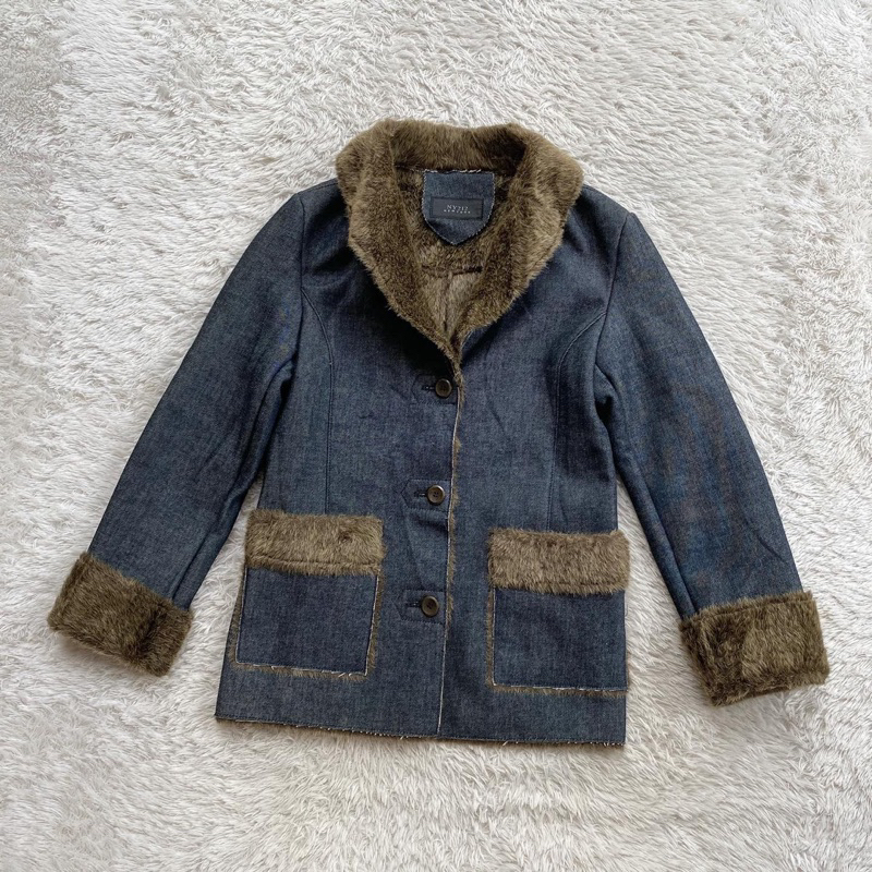 NY212 New York Blazer Lined Sherpa Denim Indigo Womens Jacket