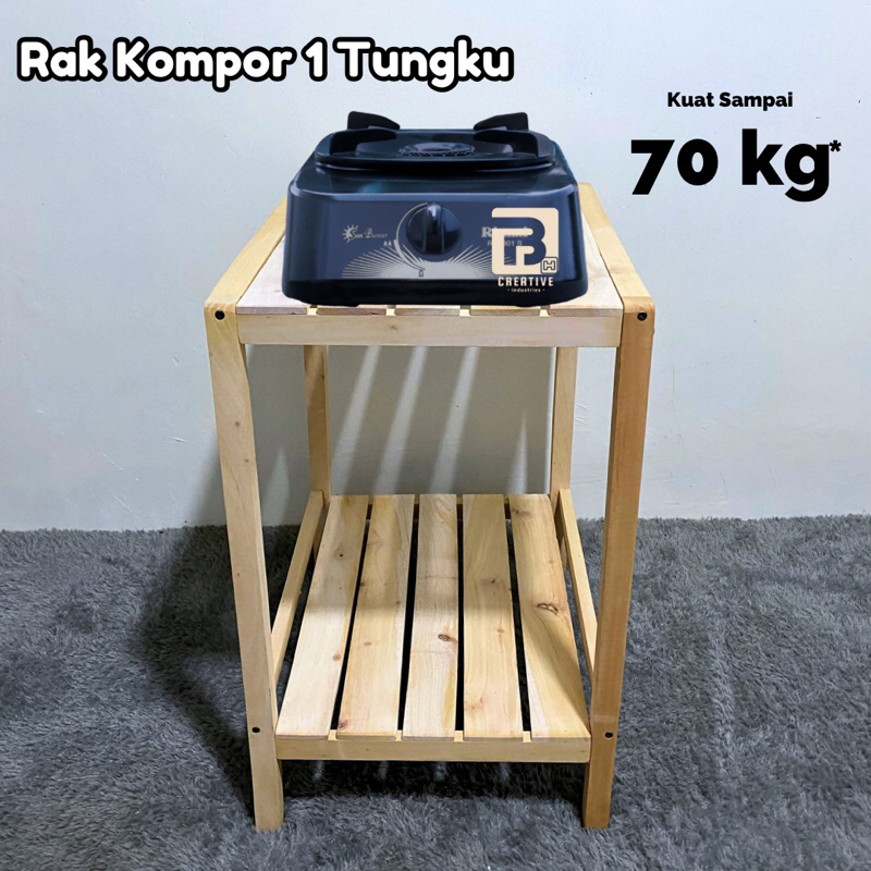 Meja Kompor Gas 1 Tungku Rak Kompor 2 Tingkat Rak Kayu Serbaguna