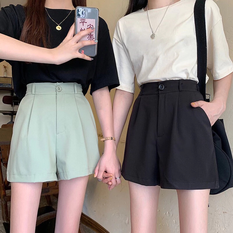 Celana Pendek Highwaist Wanita Korean Style Bahan Katun Belakang Karet