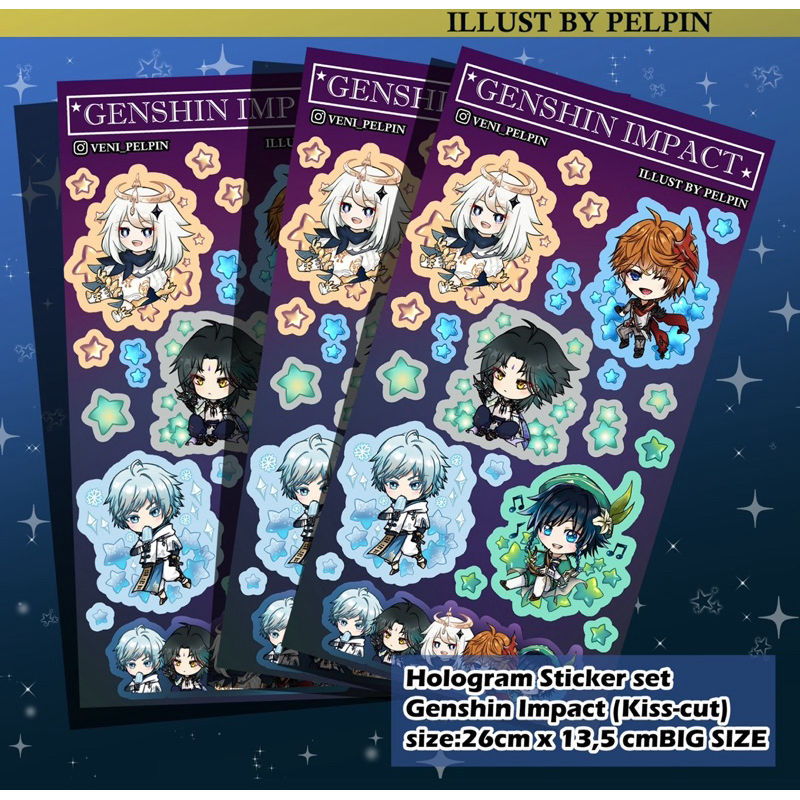 sticker set Hologram genshin impact sticker set anime game genshin impact paimon venti childe xiao