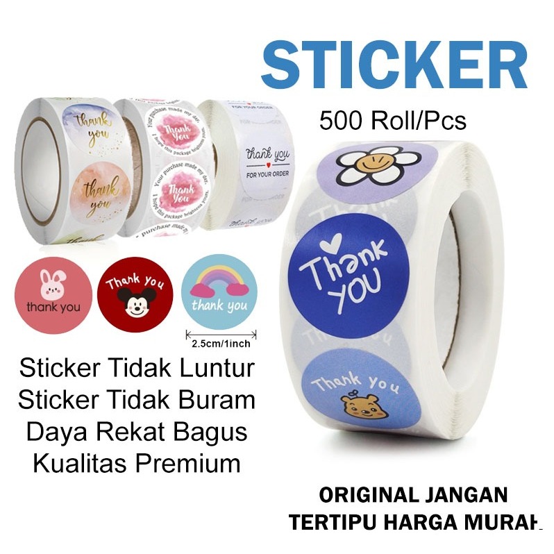 

[1 Roll Isi 500 Pcs] New Premium Roll Sticker Thank You 2.5 Cm / Stiker Label Makanan