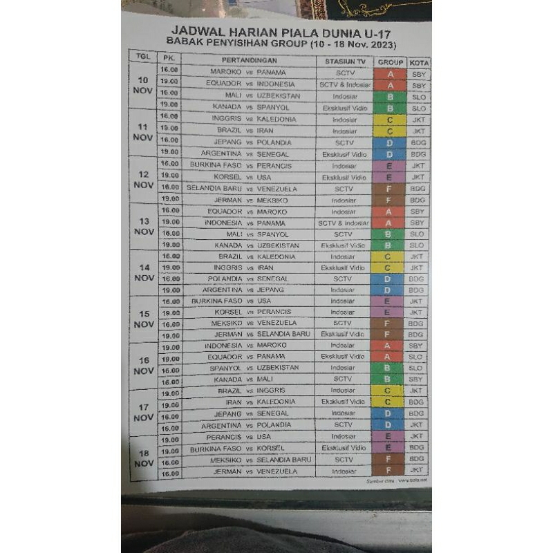 Jadwal Sepak Bola Piala Dunia U 17 2023