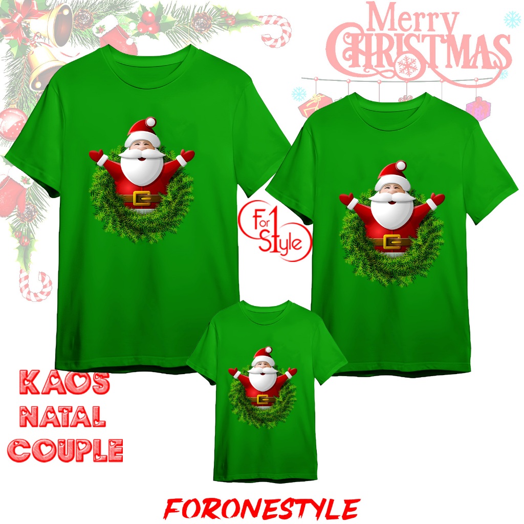 KAOS SANTA NATAL MERRY CHRISTMAS 2023 2024 santa hore Tangan - Couple - Size 2-10 INFO, Hijau fuji -