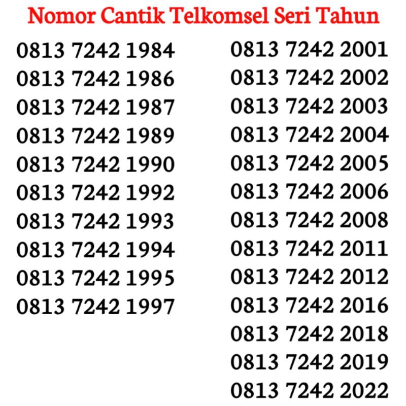 Nomor Cantik Telkomsel Simpati - No Cantik Simpati - Kartu Perdana Telkomsel Nomor Cantik Simpati Se