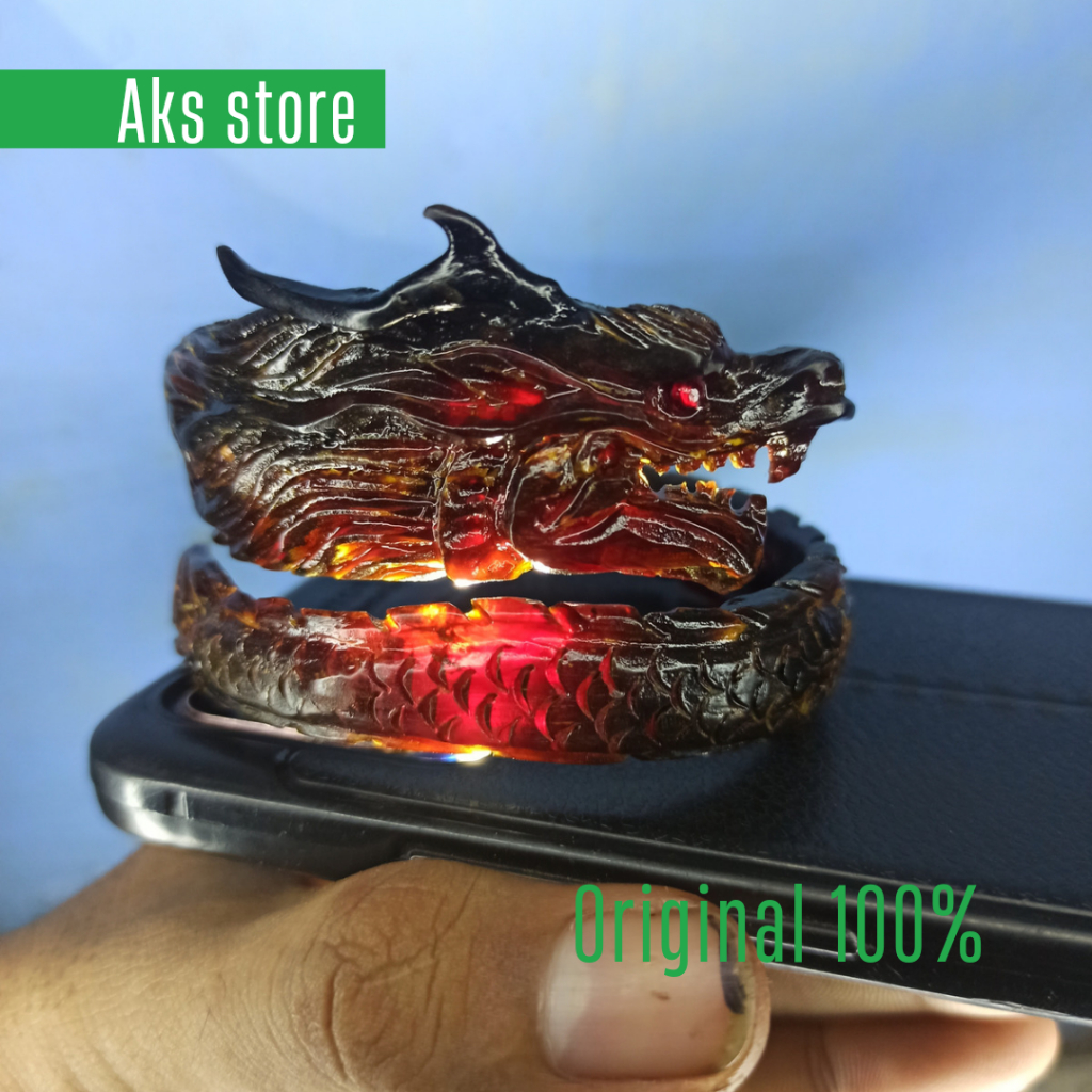 Gelang akar bahar merah kristal full ukir naga