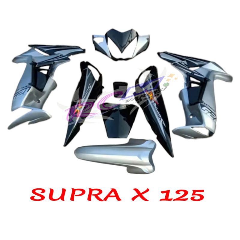 Bodi set totok bodi samping Honda Supra x 125 silver hitam Batman sayap spakbor slebor depan set sti